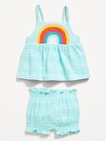 Sleeveless Double-Weave Top and Shorts Set for Baby