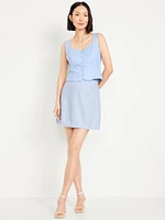 High-Waisted Linen-Blend Mini Skirt