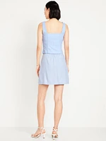 High-Waisted Linen-Blend Mini Skirt