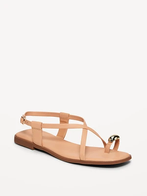 Faux Leather Strappy Toe Ring Sandals