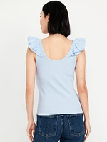 Ruffle-Trim Mixed Material Top