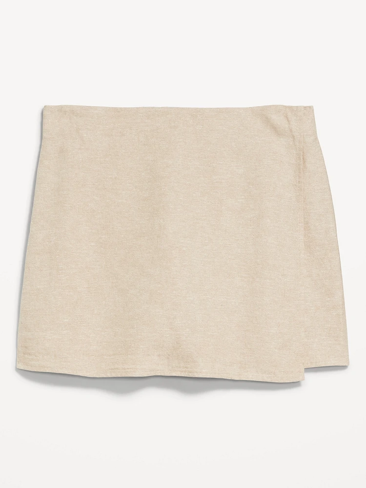 High-Waisted Linen-Blend Mini Skort