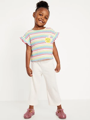 Ribbed Ruffle-Trim Top and Wide-Leg Pants Set for Toddler Girls