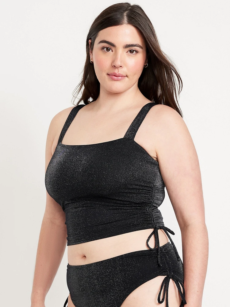 Ruched Longline Shine Swim Top