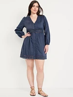 Waist-Defined Cutwork Mini Dress