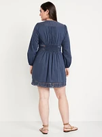 Waist-Defined Cutwork Mini Dress