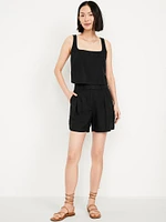 Extra High-Waisted Linen-Blend Taylor Trouser Shorts -- 5-inch inseam