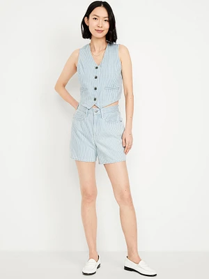 High-Waisted Striped Baggy Shorts -- 5-inch inseam