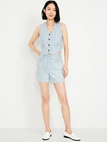 High-Waisted Striped Baggy Shorts -- 5-inch inseam