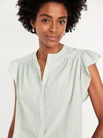 Flutter-Sleeve Button-Down Shirt