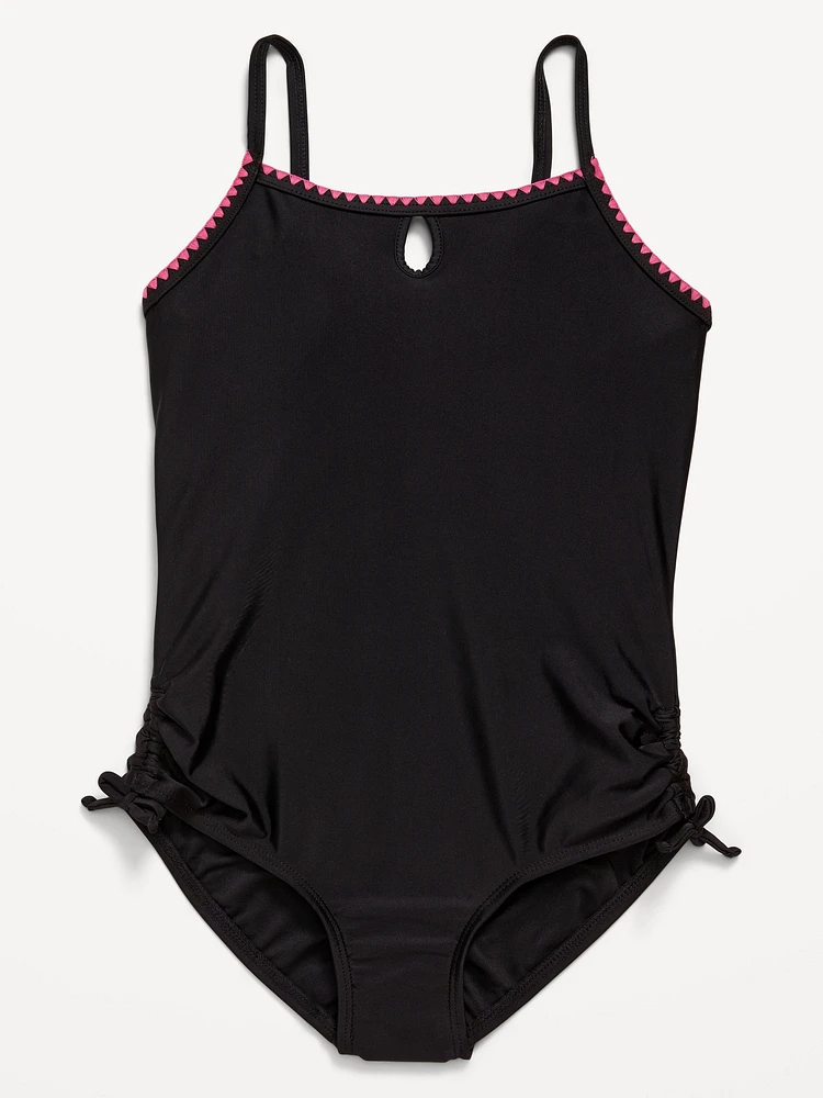 Embroidered Side-Ruched One-Piece Swimsuit for Girls