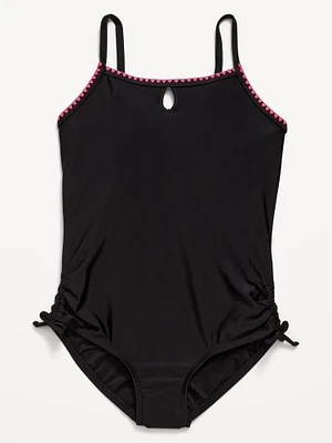 Embroidered Side-Ruched One-Piece Swimsuit for Girls