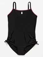 Embroidered Side-Ruched One-Piece Swimsuit for Girls