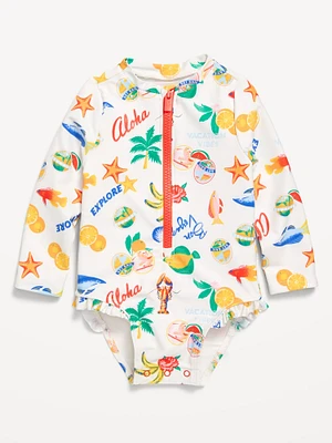 Printed Zip-Front Rashguard One-Piece Swimsuit