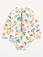 Printed Zip-Front Rashguard One-Piece Swimsuit