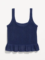Sleeveless Open-Stitch Peplum Sweater