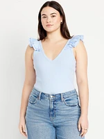 Ruffle-Trim Mixed Material Top