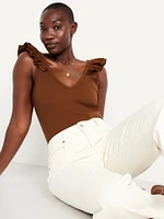 Ruffle-Trim Mixed Material Top