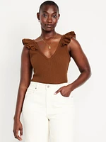 Ruffle-Trim Mixed Material Top