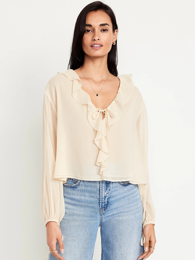 Ruffled Chiffon Cropped Blouse