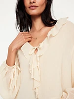 Ruffled Chiffon Cropped Blouse
