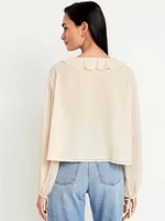 Ruffled Chiffon Cropped Blouse