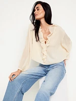 Ruffled Chiffon Cropped Blouse