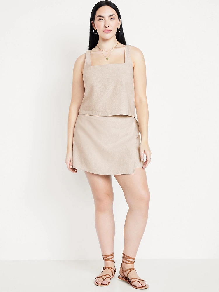 High-Waisted Linen-Blend Mini Skort
