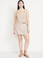 High-Waisted Linen-Blend Mini Skort