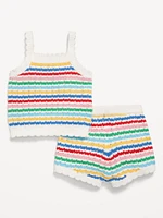 Crochet-Knit Cami Top and Shorts Set for Baby