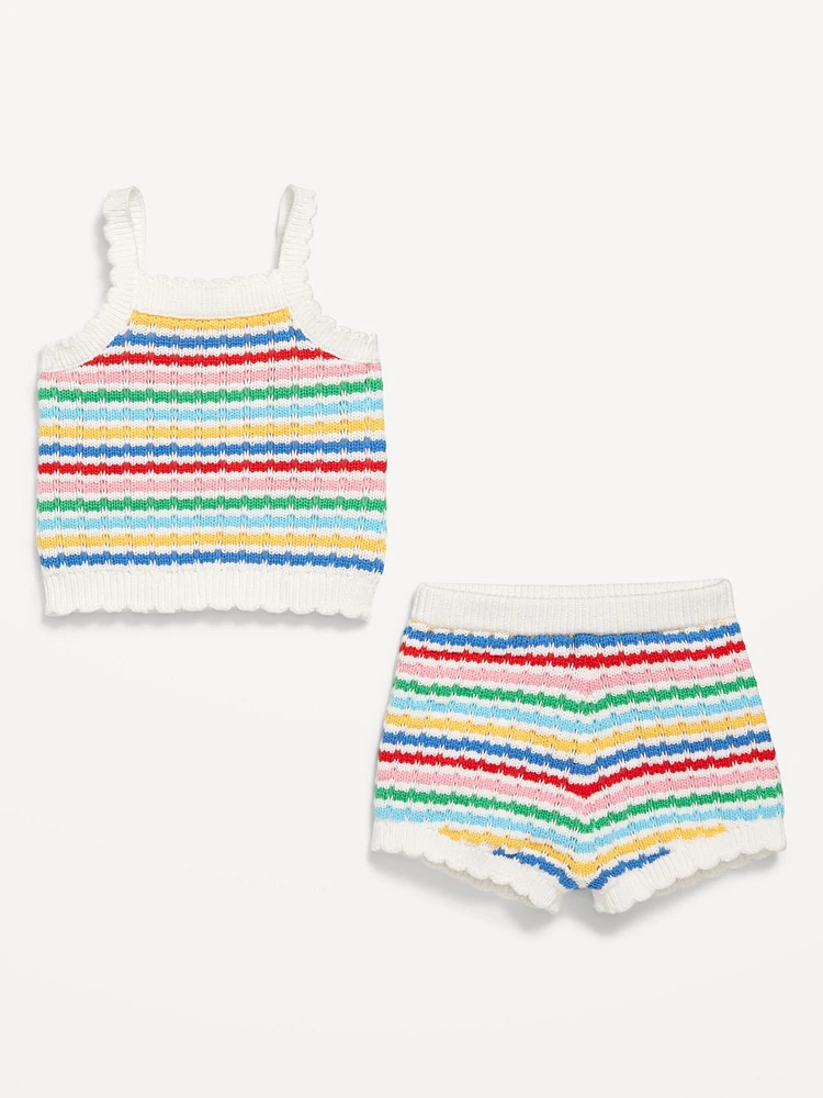 Crochet-Knit Cami Top and Shorts Set for Baby