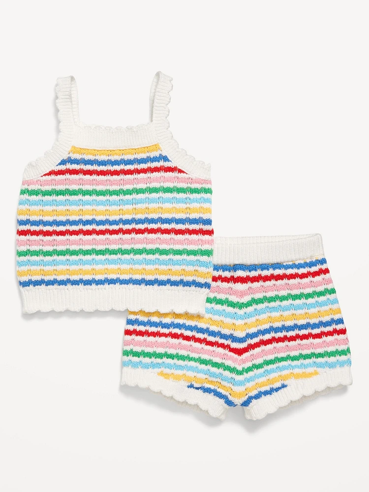 Crochet-Knit Cami Top and Shorts Set for Baby