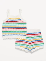 Crochet-Knit Cami Top and Shorts Set for Baby