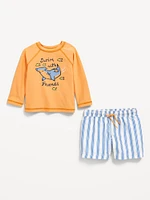 Long-Sleeve Rashguard Swim Top and Shorts Set for Baby