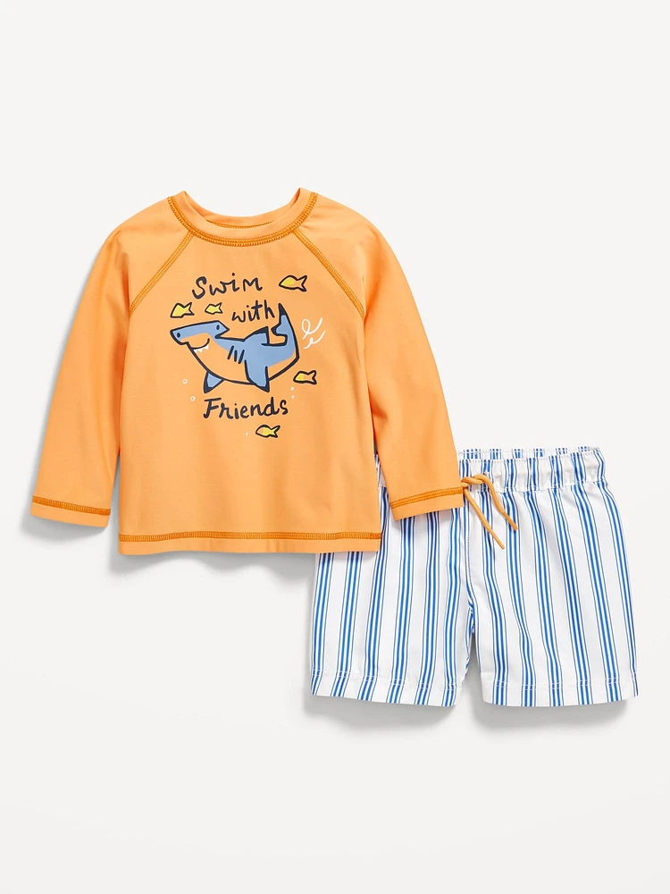 Long-Sleeve Rashguard Swim Top and Shorts Set for Baby