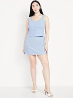High-Waisted Linen-Blend Mini Skirt