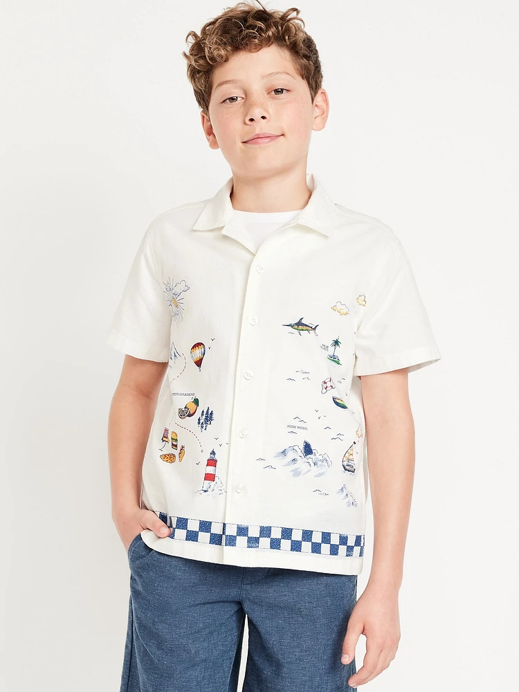 Printed Short-Sleeve Linen-Blend Shirt for Boys