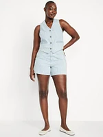 High-Waisted Striped Baggy Shorts -- 5-inch inseam