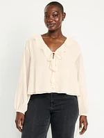 Ruffled Chiffon Cropped Blouse