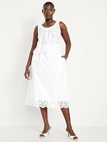 A-Line Eyelet Midi Skirt