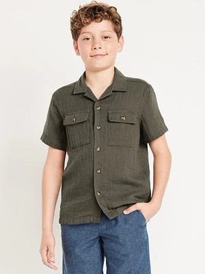 Short-Sleeve Double-Weave Pocket Shirt for Boys