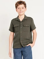 Short-Sleeve Double-Weave Pocket Shirt for Boys
