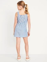 Printed Sleeveless Linen-Blend Shift Dress for Girls