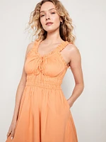 Waist-Defined Ruffled Midi Dress
