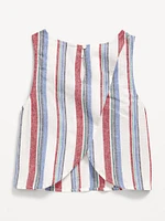 Sleeveless Cross-Back Linen-Blend Top for Girls