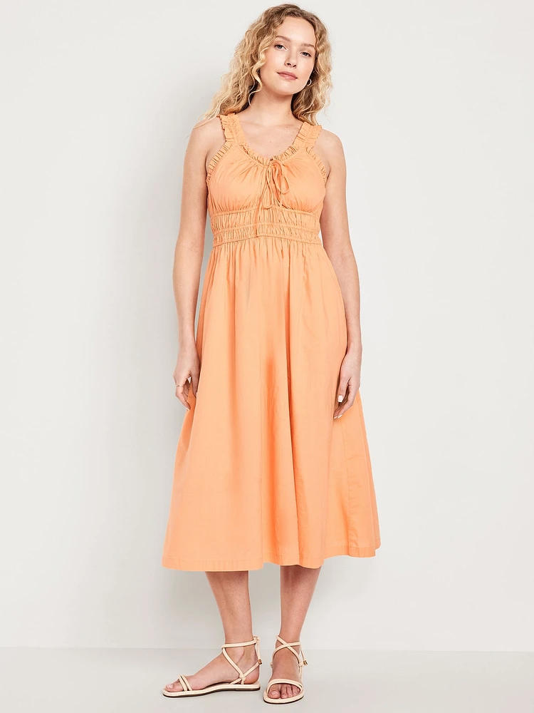 Waist-Defined Ruffled Midi Dress