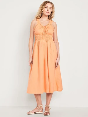 Waist-Defined Ruffled Midi Dress