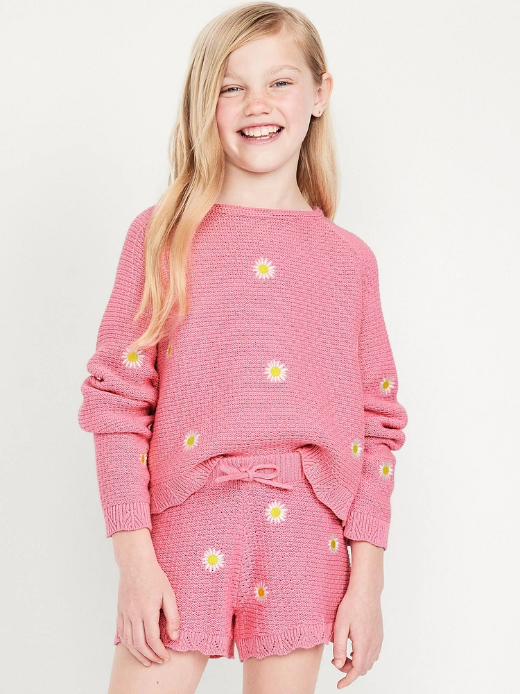 Sweater-Knit Embroidered Shorts for Girls