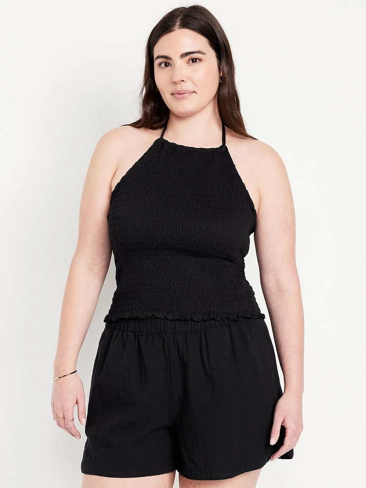 Sleeveless Smocked Crop Top