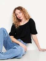 Puff-Sleeve Lace Top